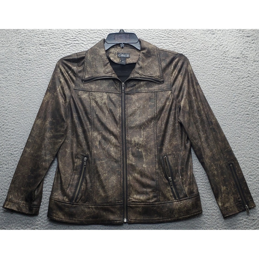Clara S. Motorcycle Jacket Womens XL Multi Metallic Snake Print Stretch Full Zip